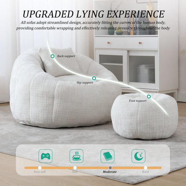 English Elm UNITED Cloud-Luxe Chenille Memory Foam Bean Bag Chair with Ottoman and Pillow for Ultimate Comfort Beige W1568P361685