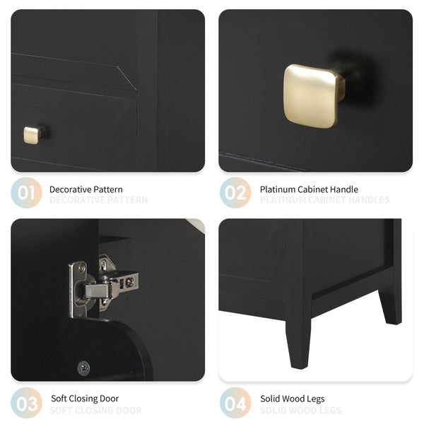 English Elm 20" Modern Bathroom Vanity With Ceramic Sink, Soft-Close Door, Drawer & Storage Rack In Black Finish N725P185452B