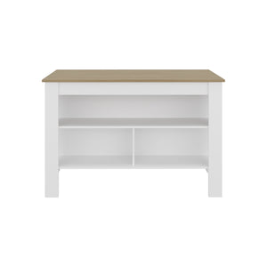 English Elm Ruso Modern Kitchen Island with Three Open Shelves in White and Natural Oak Finish B097P474317