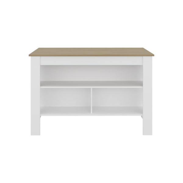 English Elm Ruso Modern Kitchen Island with Three Open Shelves in White and Natural Oak Finish B097P474317
