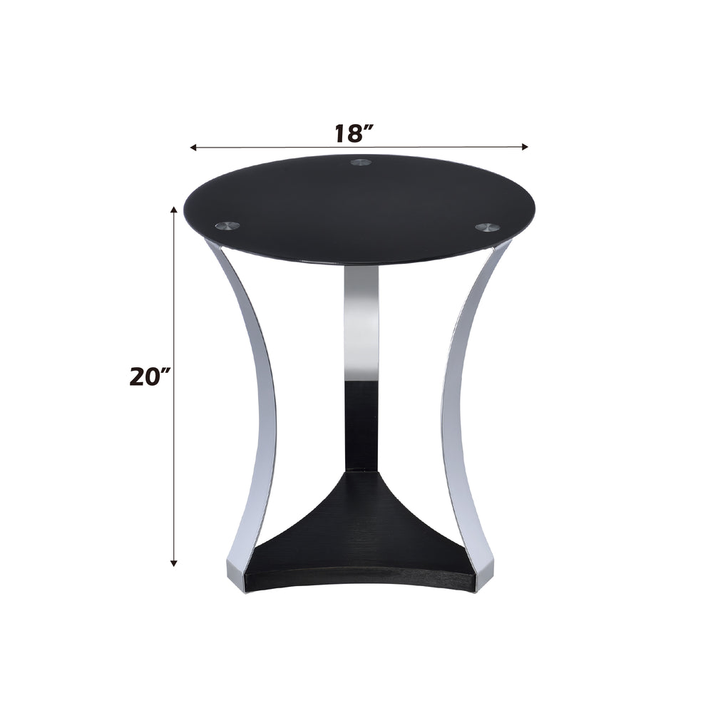 English Elm Geiger Round Tempered Glass End Table with Chrome Frame and Open Storage Shelf B2726P445288