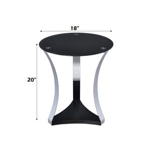 English Elm Geiger Round Tempered Glass End Table with Chrome Frame and Open Storage Shelf B2726P445288