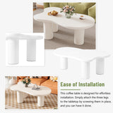 44'' x 25.9'' Cloud Coffee Table, Cream Irregular End Table, 1.5'' Thick Top, 3 Legs, Round Edge, White