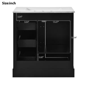 English Elm 30-Inch elegant bathroom vanity with ceramic basin, soft-close drawers, adjustable shelves, durable finish Black N729P176237B