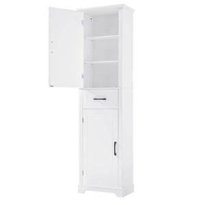 English Elm Tall Bathroom Storage Cabinet with Slim Profile, Adjustable Shelves, Anti-Tip Safety & Painted MDF Finish White N725P246463K