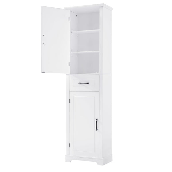 English Elm Tall Bathroom Storage Cabinet with Slim Profile, Adjustable Shelves, Anti-Tip Safety & Painted MDF Finish White N725P246463K