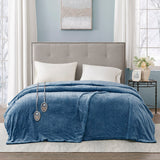 Beautyrest Heated Plush Casual Blanket BR54-0661 Sapphire Blue