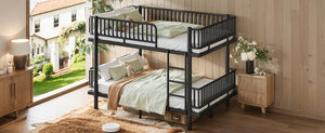 English Elm Queen Over Metal Bunk Bed Convertible Platform Frame with Safety Guardrails Black W5305S00063