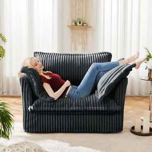 English Elm Slip-covered Deep Seat Armchair Soft Grey Corduroy with Oversized Pillows for Living Room W3041P292344