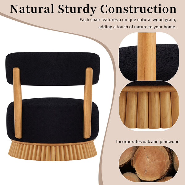 English Elm Modern Boucle Armless Accent Chair Thatched Wood Base Cozy Reading Seat for Any Room Black N760P369286B