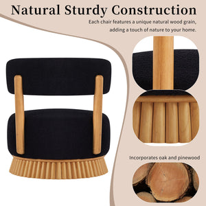 English Elm Modern Boucle Upholstered Armless Accent Chair Set with Thatched Wood Base for Living Room Black N760S0000036C