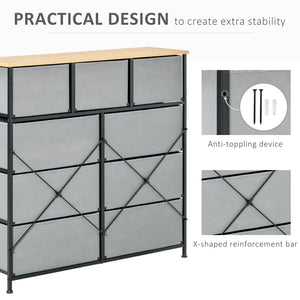 English Elm HOMCOM 9-Drawer Storage Chest with Wood Top & Steel Frame, Foldable Fabric Bins, Anti-Tip Protection W2225P217735