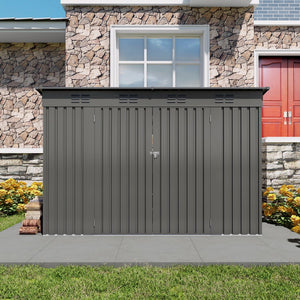 English Elm 4 X 9 Ft Galvanized Steel Outdoor Shed with Vented Sloped Roof and Wide Swing Doors W3213S00006