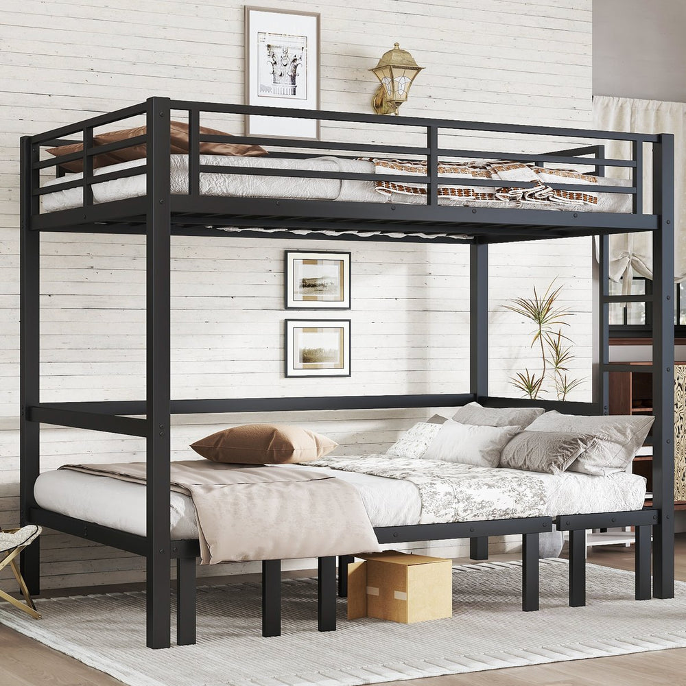 English Elm Full Metal Bunk Bed With Convertible Lower Sofa, Safety Rails & Space-Saving Design In Black Finish W1580S00207