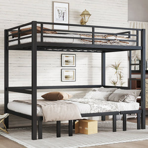 English Elm Full Metal Bunk Bed With Convertible Lower Sofa, Safety Rails & Space-Saving Design In Black Finish W1580S00207