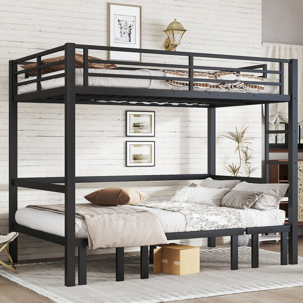 English Elm Full Metal Bunk Bed With Convertible Lower Sofa, Safety Rails & Space-Saving Design In Black Finish W1580S00207