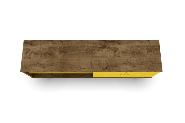 English Elm Liberty 71" TV Stand with Mid-Century Splayed Legs, Wire Management, Drawer & Cubby Storage Brown+Yellow B365P398386