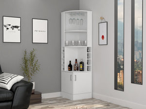 English Elm Syrah Corner Bar Cabinet White with 8 Bottle Cubbies, 12-Glass Rack & 2 Shelves, Space-Saving Design B070102687