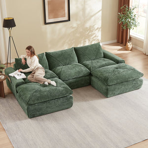 English Elm Modern Chenille Modular Sectional Sofa with Foot Pedals for Living Room Comfort Green W3396S00070