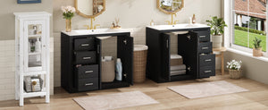 English Elm 72'' Bathroom Vanity With Ceramic Sink - Solid Wood Freestanding Storage Cabinet & Soft-Close Drawers N710SS00015B