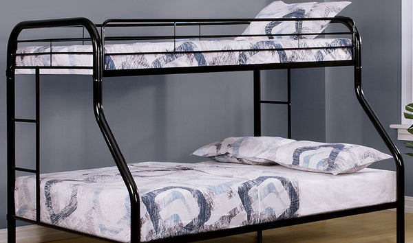 English Elm Twin Over Full Metal Bunk Bed - Modern Black Design With Angled Ladder For Safe Access & Comfort B2741S00307-GIGA