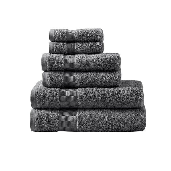 JLA Home Madison Park Signature - 100% Egyptian Cotton Luxe 6-Piece Towel Set — 650 GSM Spa-Soft, Highly Absorbent, OEKO-TEX Gold Certified Charcoal MPS73-477