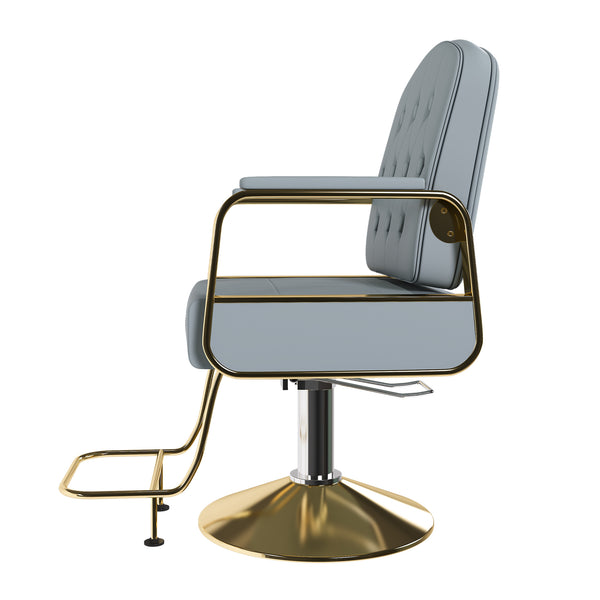 English Elm Hydraulic Salon Chair with Foot Pump Swivel Base Pu Leather Seat for Barber Tattoo Spa Blue W2700P410953