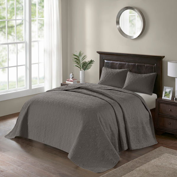 English Elm Reversible Madison Park Quebec Bedspread Set Full Dark Grey with Quilted Texture, Oversized & Antimicrobial Protection B03597551
