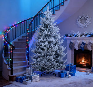 English Elm Flocked Artificial Pine Tree 9 Ft Nordic Winter Snow 1939 Tips Steel Base Indoor T3971P419188