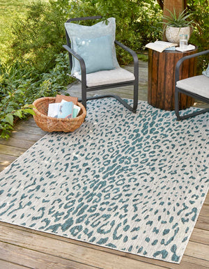 Unique Loom Outdoor Safari Samburu Machine Made Animal Print Rug Teal, Gray 9' 0" x 12' 2"