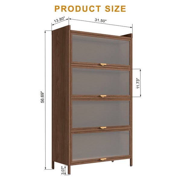 English Elm 57'' Tall Metal 4 Flip Doors Cabinet Walnut - Durable Steel, Space-Saving 4-Tier Storage for Home & Office W3387P363520