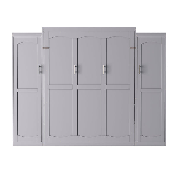 English Elm Full Full Size Murphy Bed with Two Wardrobes and Foldable Platform, Space-Saving Modern Guest Solution Gray 84.9 L x 12 W x 7 H N733S235596E