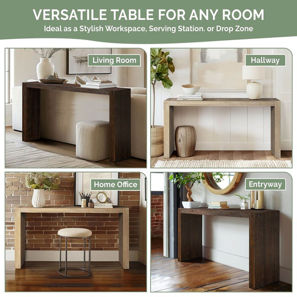 English Elm Monterey Solid Wood Console Table 64"W in Tobago Smoke Finish — Narrow Entryway, Modern Distressed Look B03548280