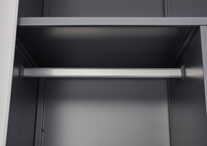 English Elm Black Steel Lockable Wardrobe with Hanging Rod Adjustable Shelves for Organized Storage Grey W1247P372609