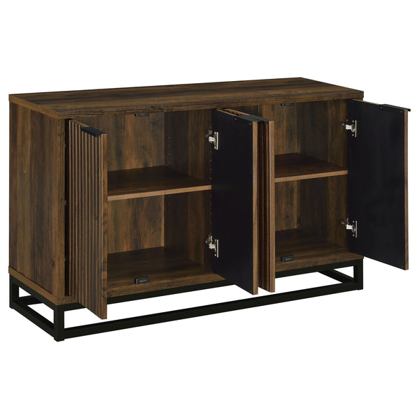 English Elm Thurston Dark Pine 4-Door Engineered Wood Accent Cabinet with Fluted Doors, Open Metal Base, Rustic Storage B062P375527