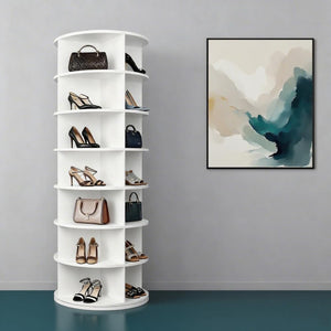 English Elm 7 Tier Spinning Shoe Tower with 360 Rotation Holds 28 Pairs for Closets and Entryways W5109P408458