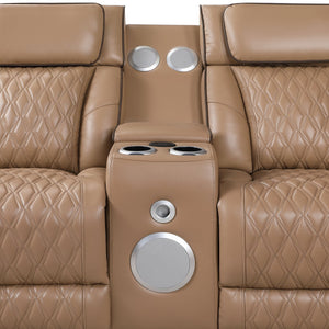 English Elm Fortuner Faux Leather Power Reclining Sectional with Led Lighting and Bluetooth Speakers B009S02224