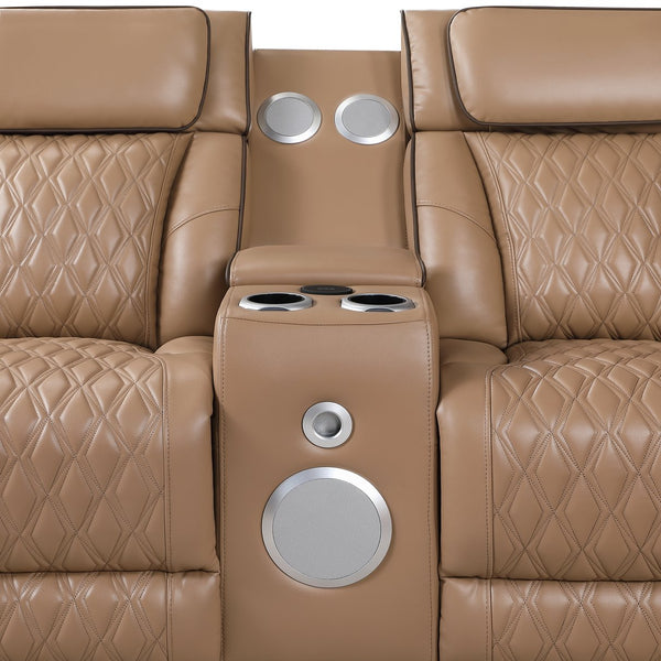 English Elm Fortuner Faux Leather Power Reclining Sectional with Led Lighting and Bluetooth Speakers B009S02224