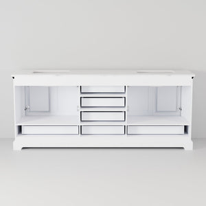 English Elm White Double Bath Vanity 80 in W x 22 in D with White Quartz Counter, Soft-Close Drawers, Mirrors B2731S00815