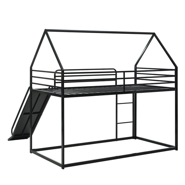 English Elm Twin Metal Tube Bunk Bed Frame for Kids Durable Sturdy Construction Safe Space-Saving Design Black W420P256561