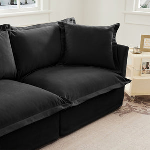 English Elm Slipcovered Modular Cloud Sofa Deep Chenille Sectional with Ottoman for Living Room W3041S00120