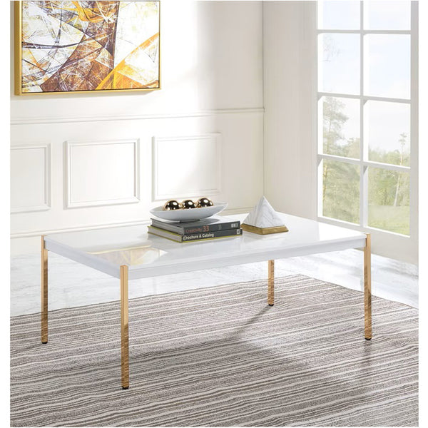English Elm Rectangular Wooden Top Coffee Table with Gold Legs, Sleek Smooth Surface for Modern Living Rooms White+Gold B016P313022