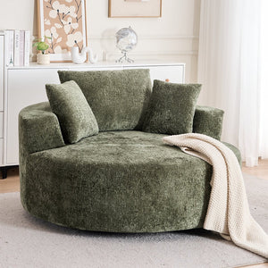 English Elm Round Swivel Barrel Chair Plush Chenille Upholstery Cozy Accent Seat for Any Room Green W2915P338893