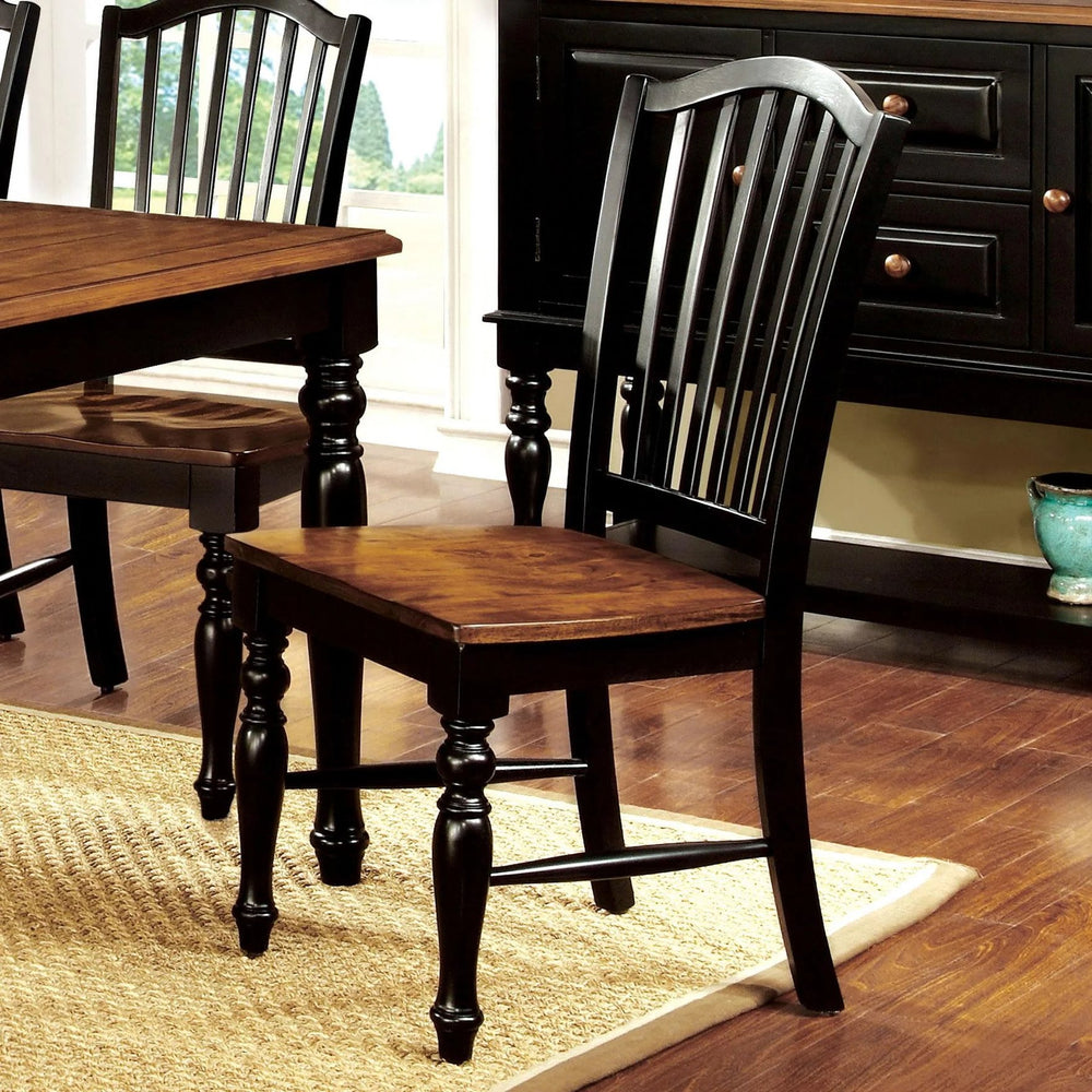 English Elm Simple Wooden Dining Chairs Set of 2 Antique Oak Finish Turned Black Legs Country Warm B011P491067