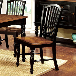 English Elm Simple Wooden Dining Chairs Set of 2 Antique Oak Finish Turned Black Legs Country Warm B011P491067