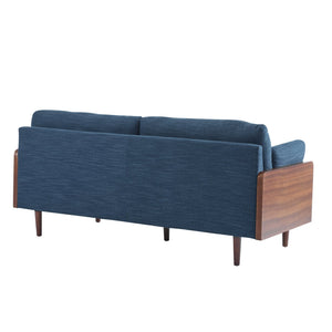 English Elm Mid-century Modern Compact Sofa with Plush Cushions and Rounded Wood Legs for Living Rooms Navy N771P205110U