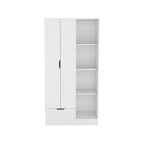 English Elm Memphis Wardrobe Armoire with Double Doors, Built-In Rod, Four Shelves & Spacious Lower Drawer White 40 L x 23 W x 3 H B200S00285