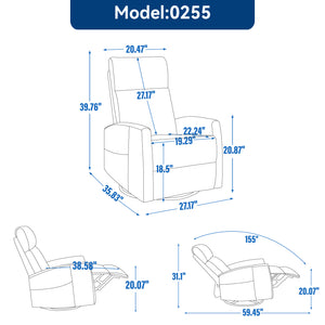 English Elm Heat Massage Rocker Recliner with Swivel Base and Vibrating Nodes for Living Room Orange W1803P251882