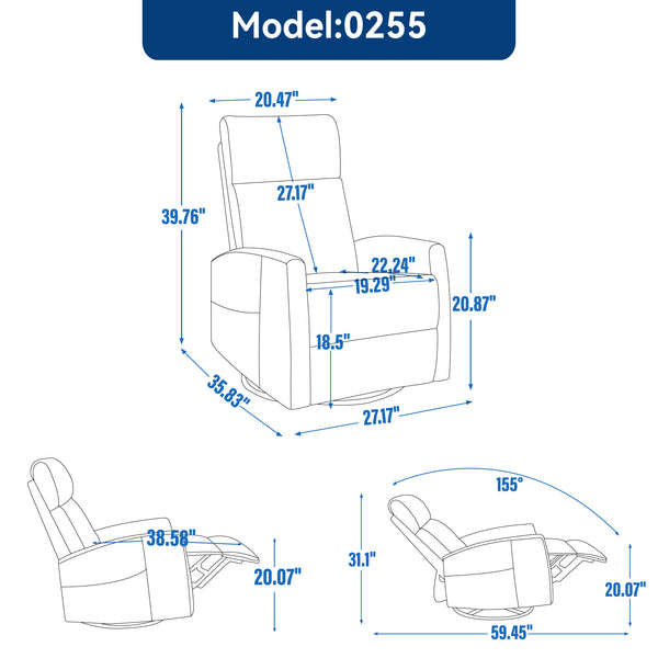 English Elm Heat Massage Rocker Recliner with Swivel Base and Vibrating Nodes for Living Room Orange W1803P251882