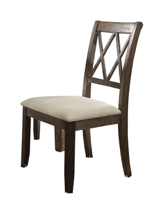 English Elm Claudia Beige Linen Side Chair Set of 2 - Salvage Brown Tapered Legs, XX Wooden Back, Padded Seat B2726P343808